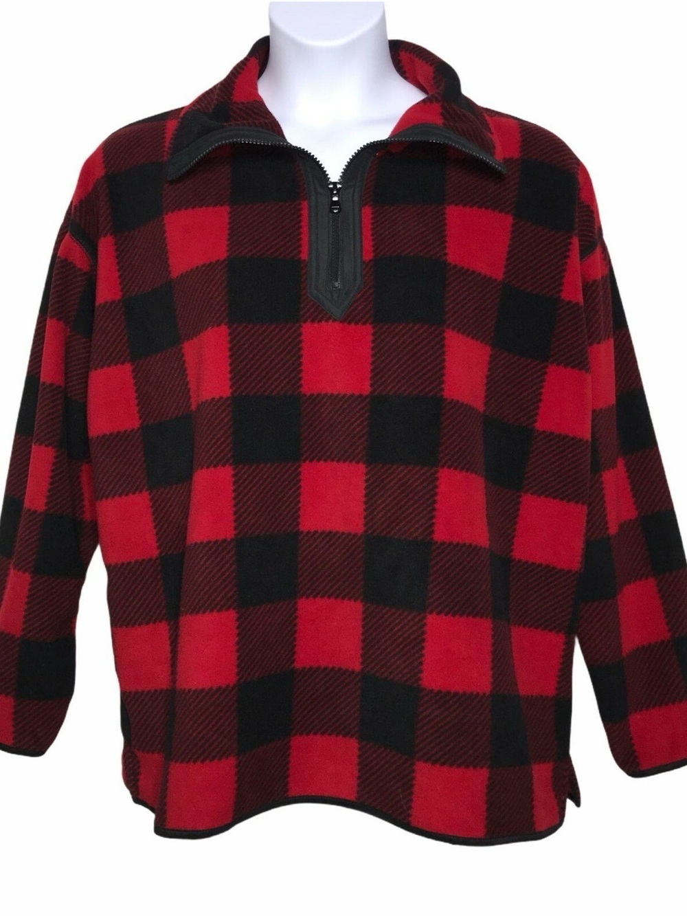 Chaps Red & Black Buffalo Plaid Half-Zip Sweater